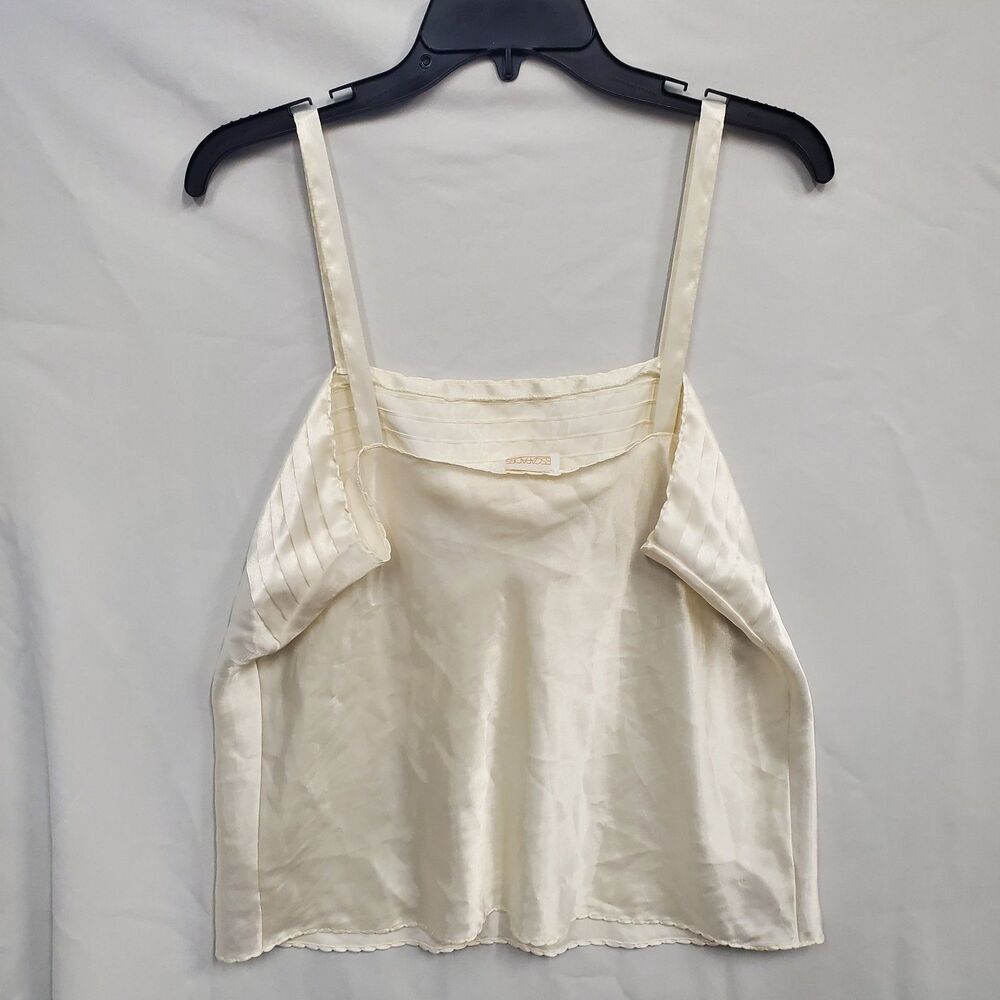Vintage Ivory Satin Cami Pin Tuck Bust Scallop Hem Quiet Luxury/Minimalist L - Picture 4 of 9